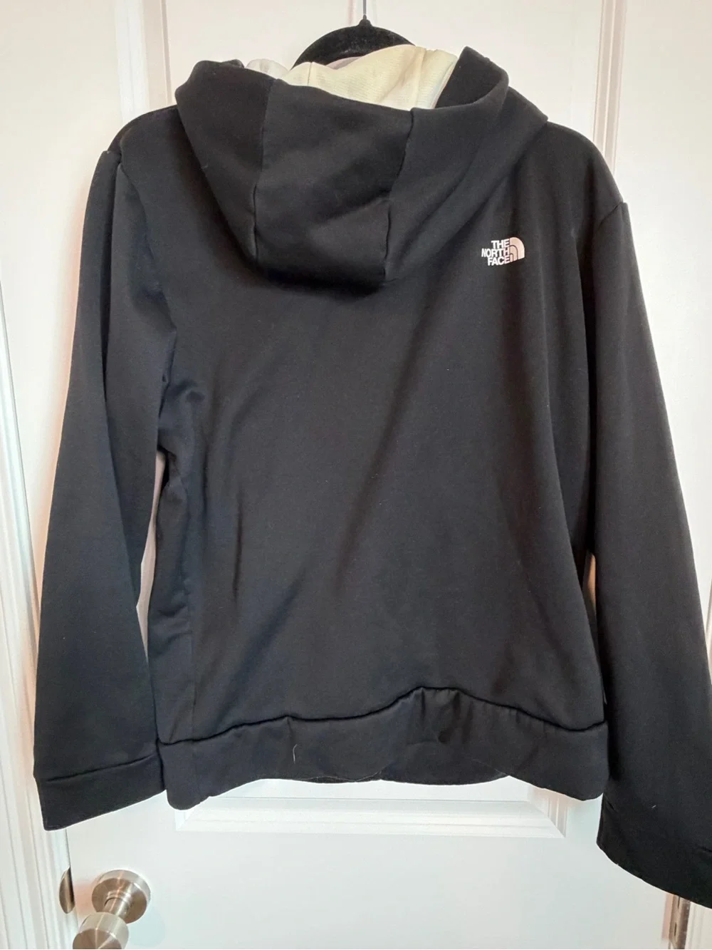 The North Face Men’s Black Hoodie with Neon Green Logo and Drawcords